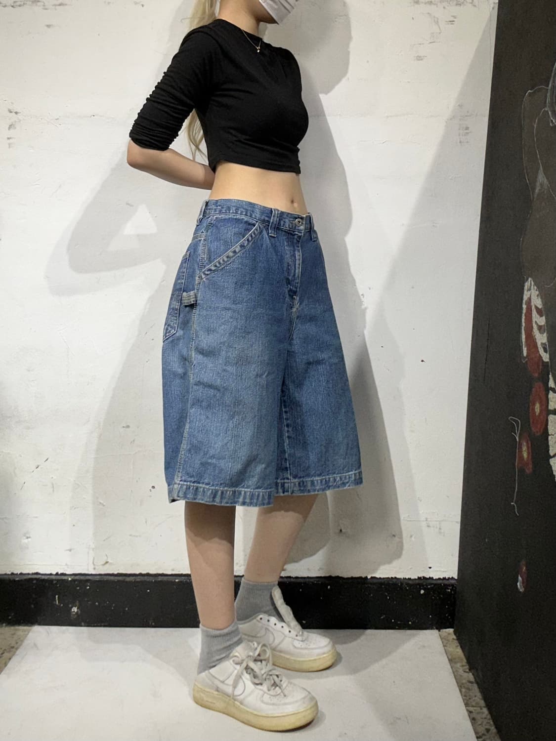 90s 빈티지 중청 올드스쿨 카펜터 버뮤다 데님 하프 팬츠 반바지 상품이미지1