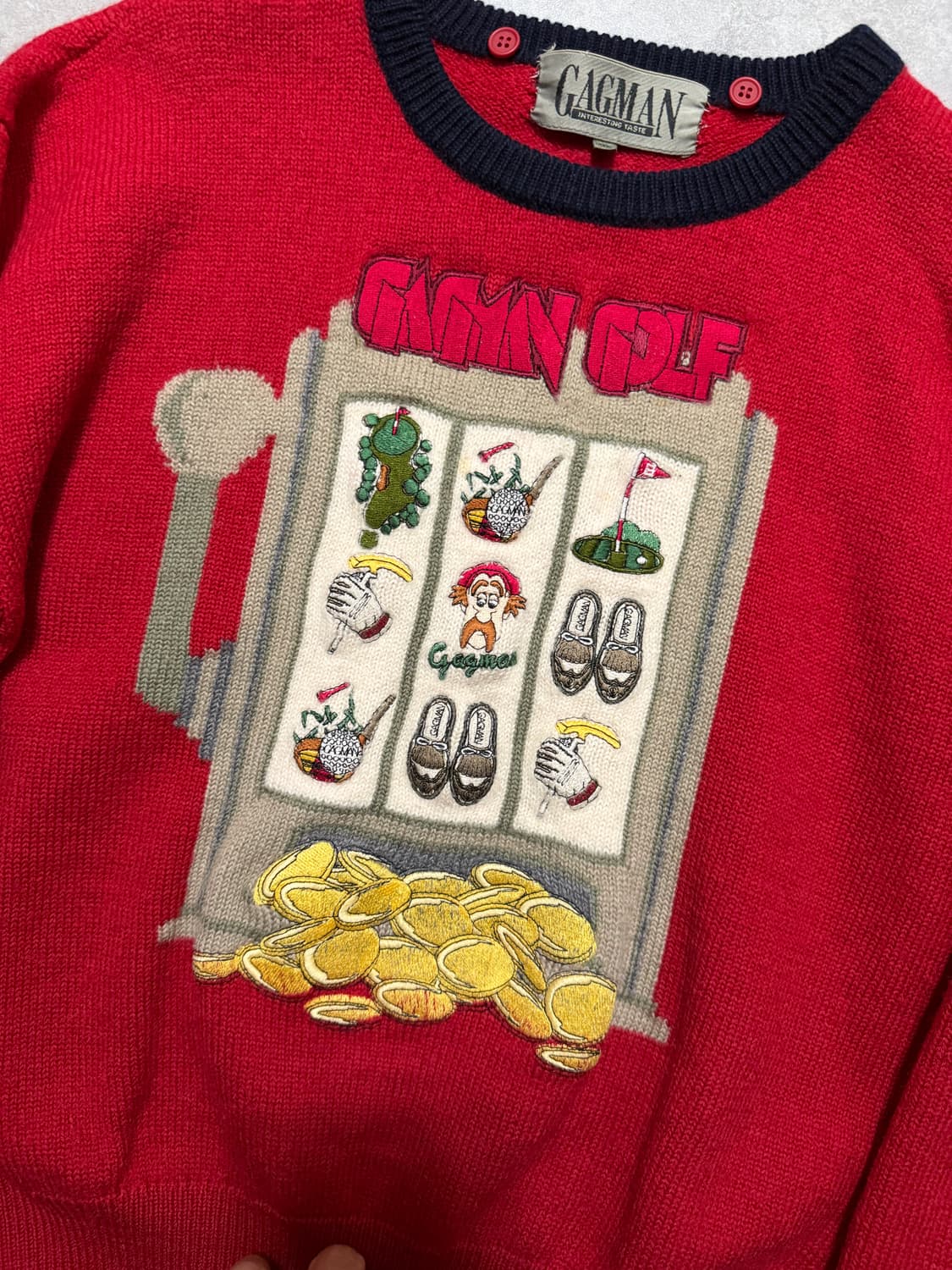 90s  제펜 빈티지 핸드매이드 자수  헤비 울 니트  55size   상품이미지3