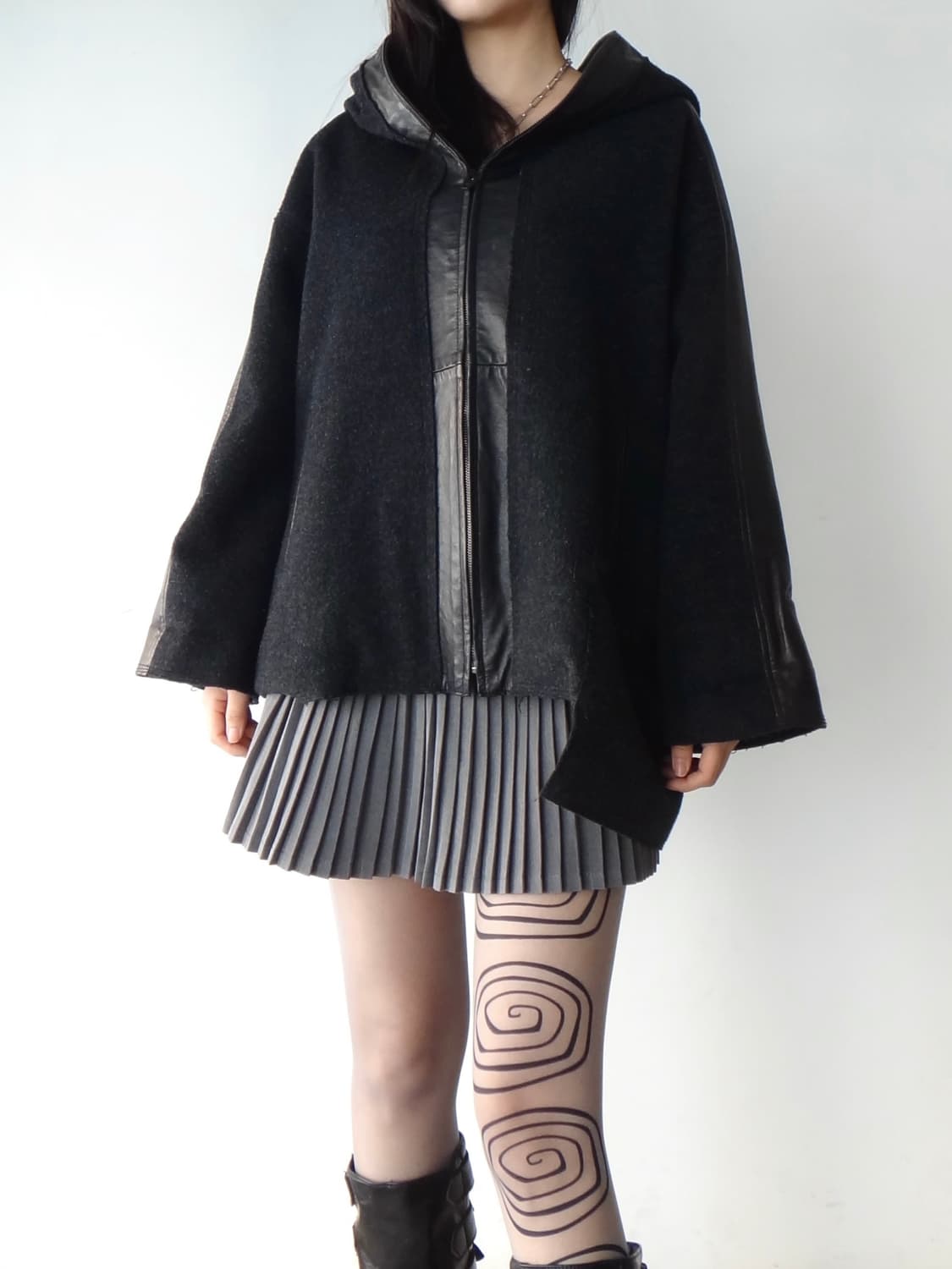 DEMOO hoody dual leather jacket 상품이미지9