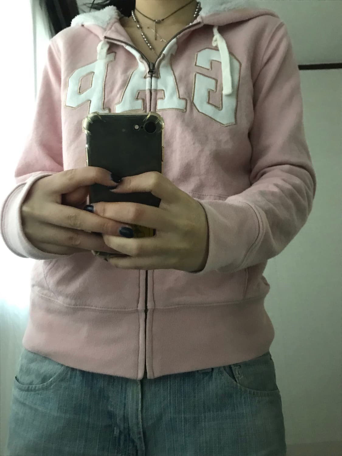 갭 연핑크 퍼후드집업 상품이미지2