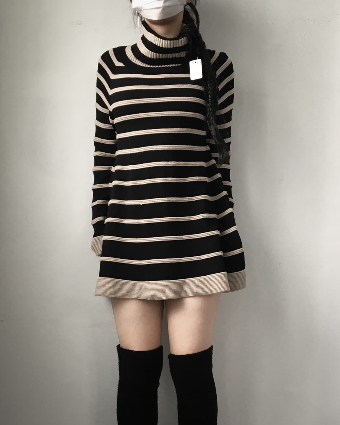 Button point high neck stripe pattern kn 상품이미지1