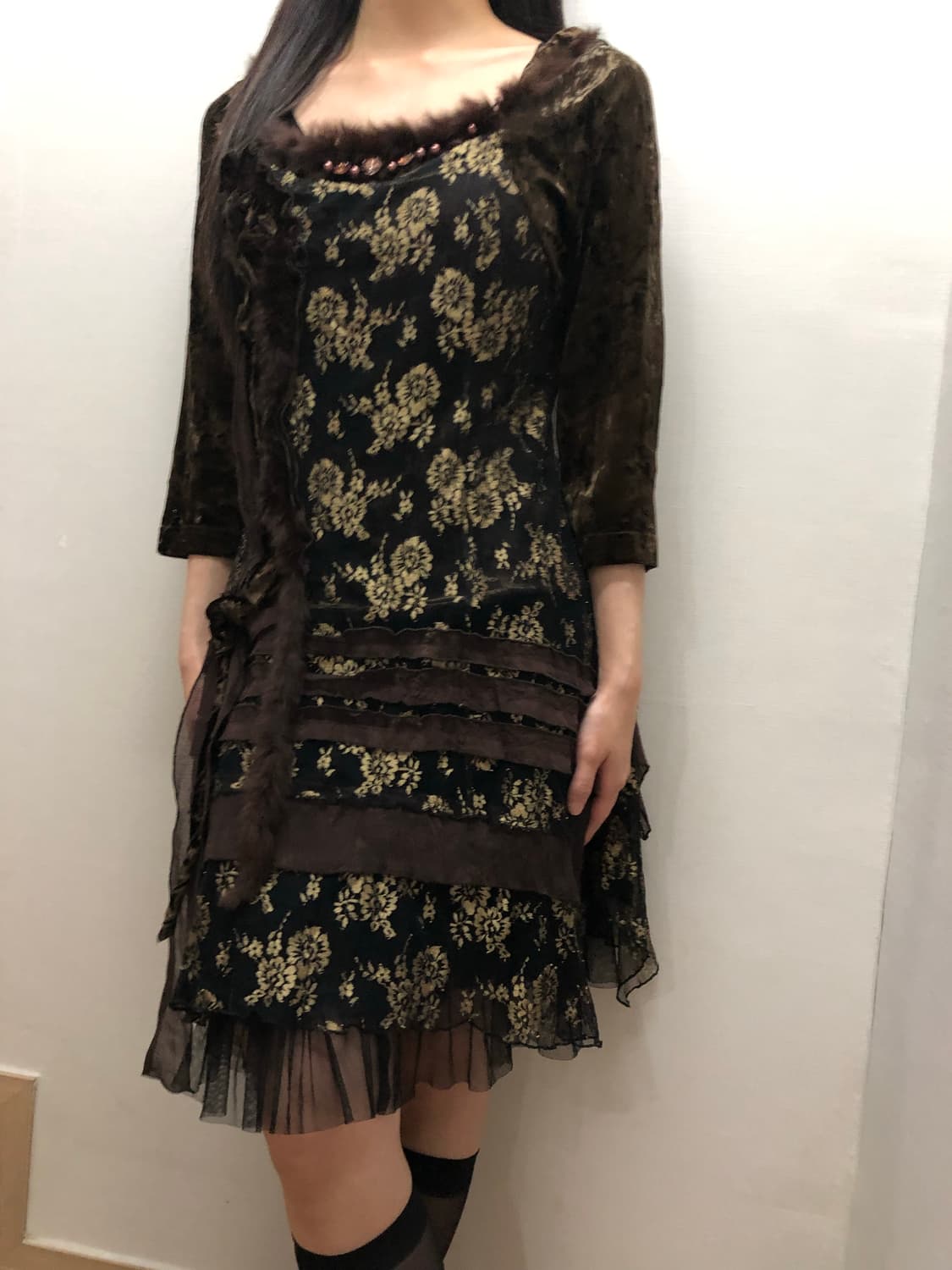 빈티지 브라운 오리엔탈 퍼 원피스 상품이미지4