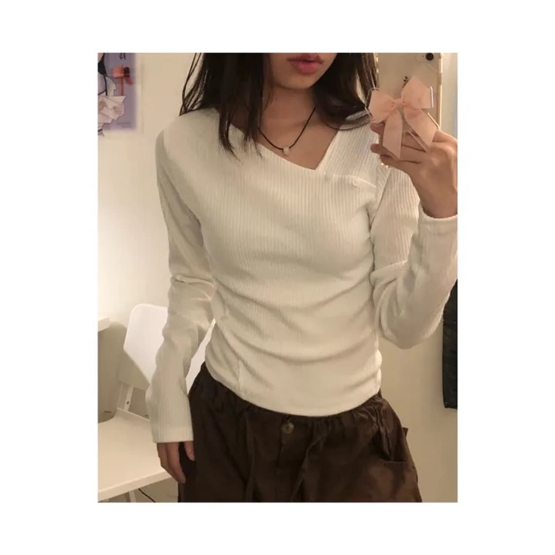 옥유 슬림 언발 단추T 버튼 롱슬리브 상품이미지2