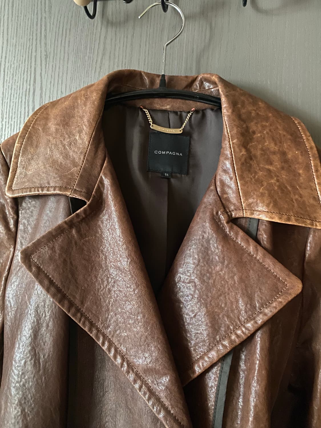 COMPAGNA 브라운 레더 벨티드 자켓 꼼빠냐 가죽자켓 상품이미지3