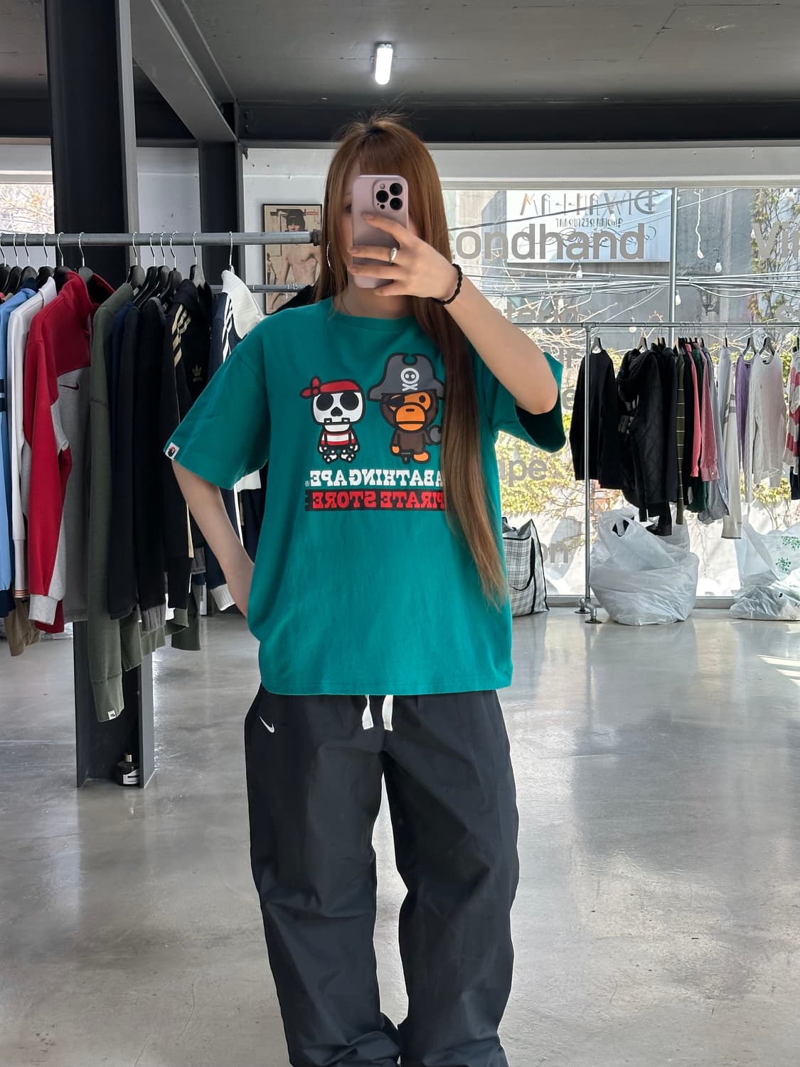 베이프 x PIRATE 해적마일로 반팔티 청록 상품이미지3