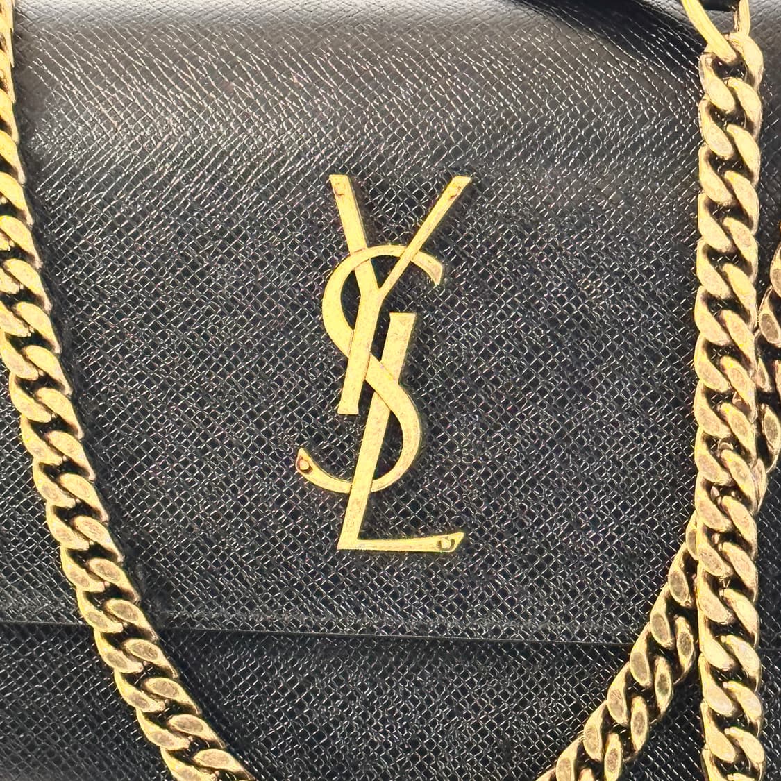 [정품] 입생로랑 선셋백 미디움 체인백 블랙골드 텍스타일 사피아노 레더  상품이미지3