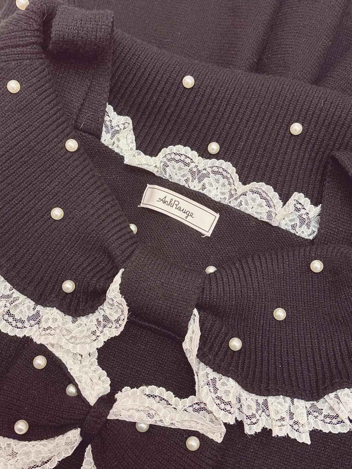 AnkRouge 블랙 오프숄더 니트 리본 원피스 상품이미지7