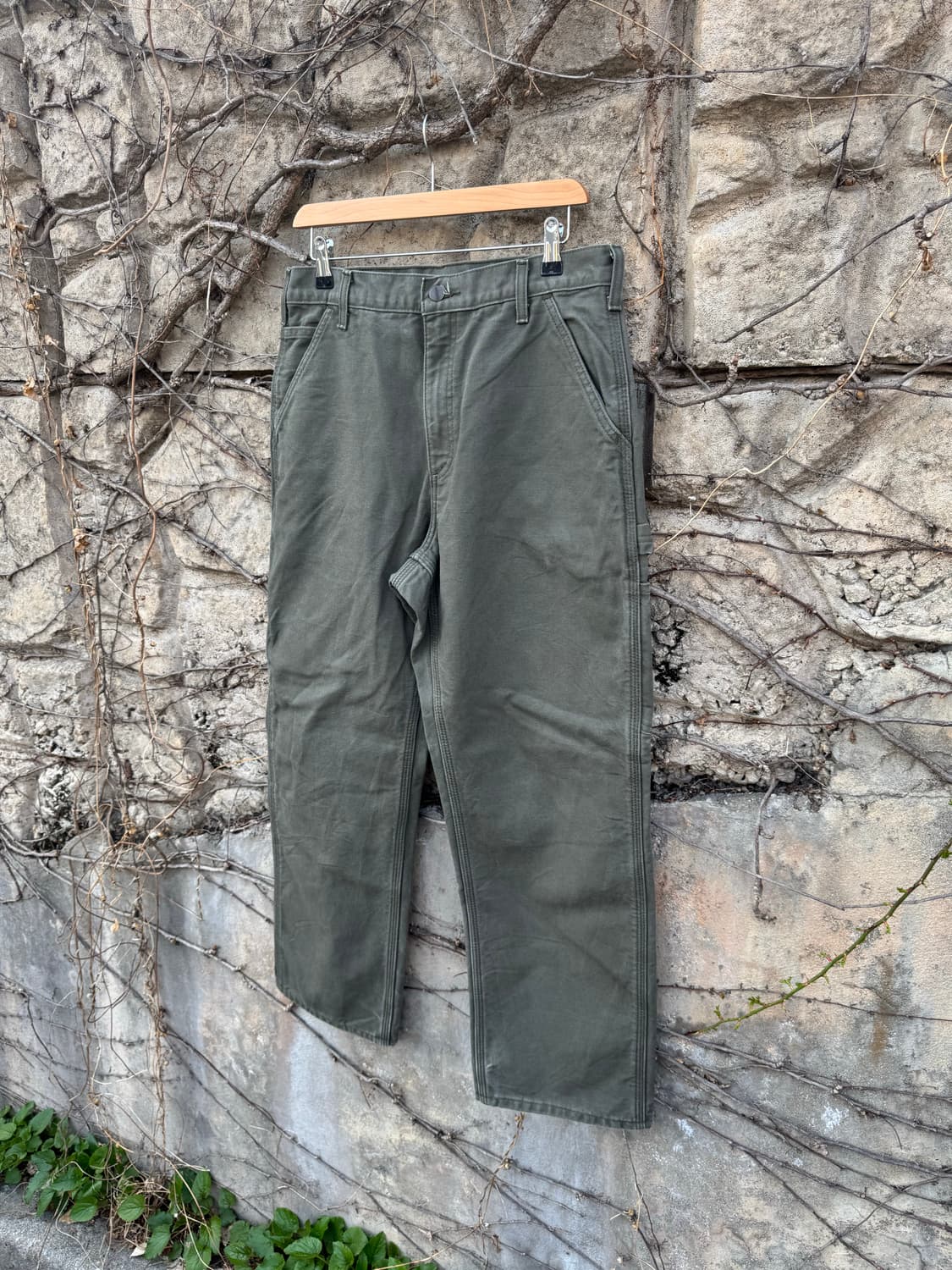 칼하트 빈티지 b111 모스그린 카펜터 싱글니 워크 팬츠 상품이미지3