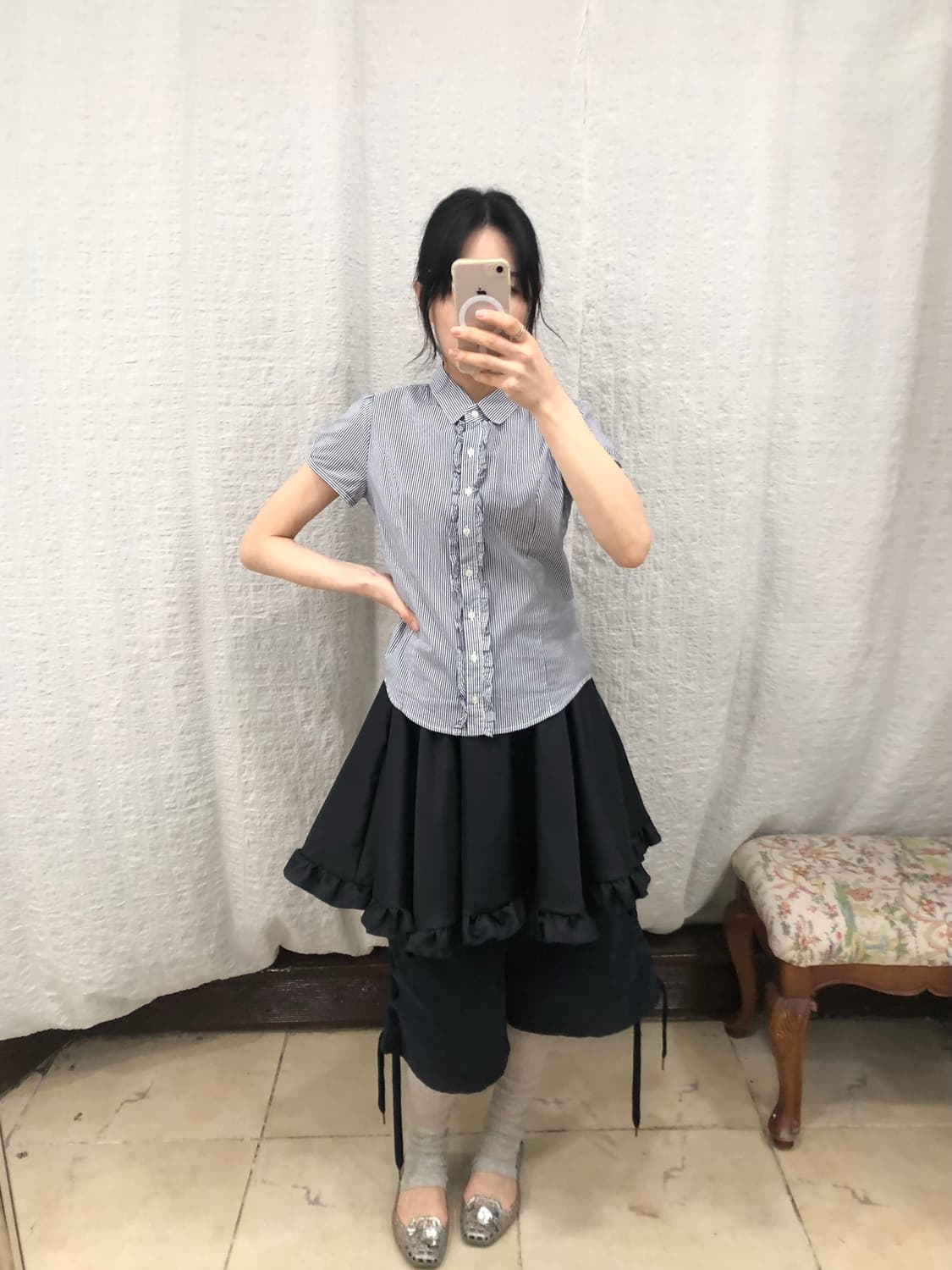 frill navy stripe blouse 상품이미지5