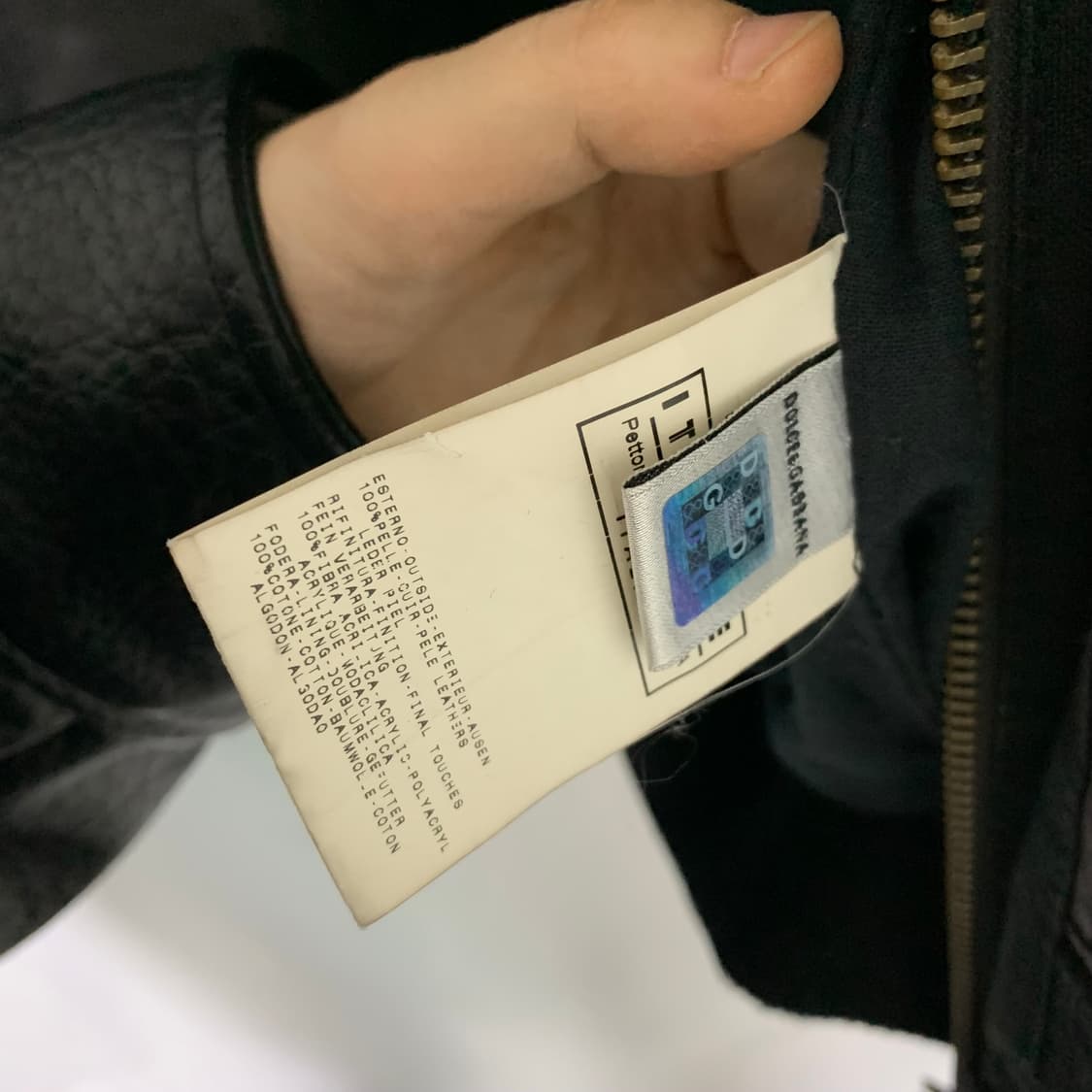 D&G 돌체앤가바나 빈티지 니트 배색 레더 자켓 카키 가죽자켓 상품이미지4