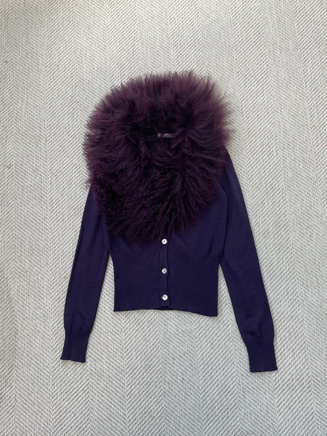 빈티지 티베트 램 퍼트리밍 가디건 J04127 y2k goa 상품이미지1