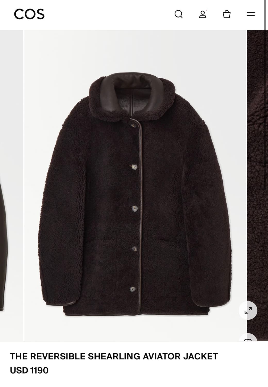 (택 채 새상품) COS 리버시블 무스탕 S 상품이미지3