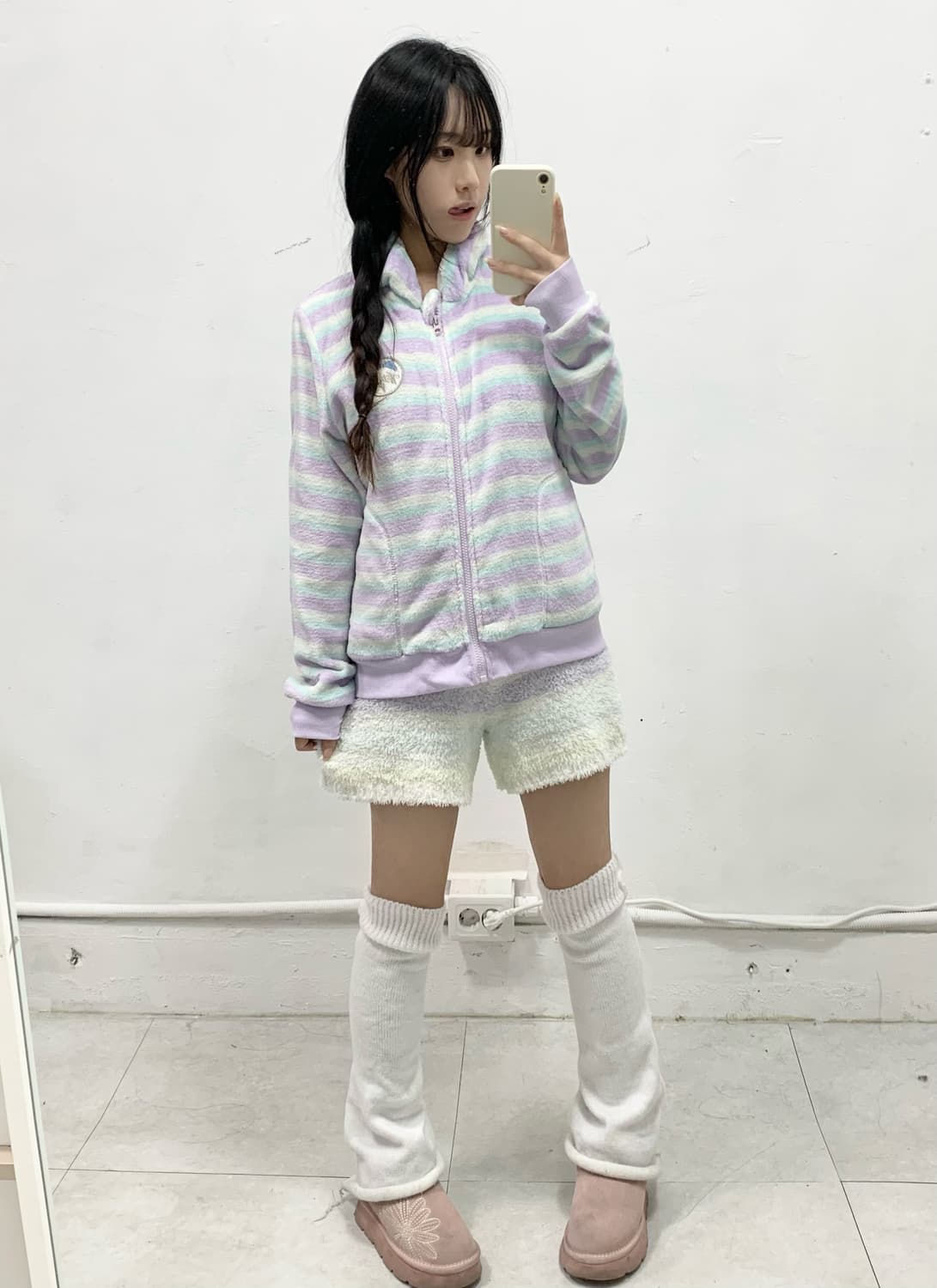 조지후쿠 파스텔 스트라이프 폭닥 후드집업 상품이미지3