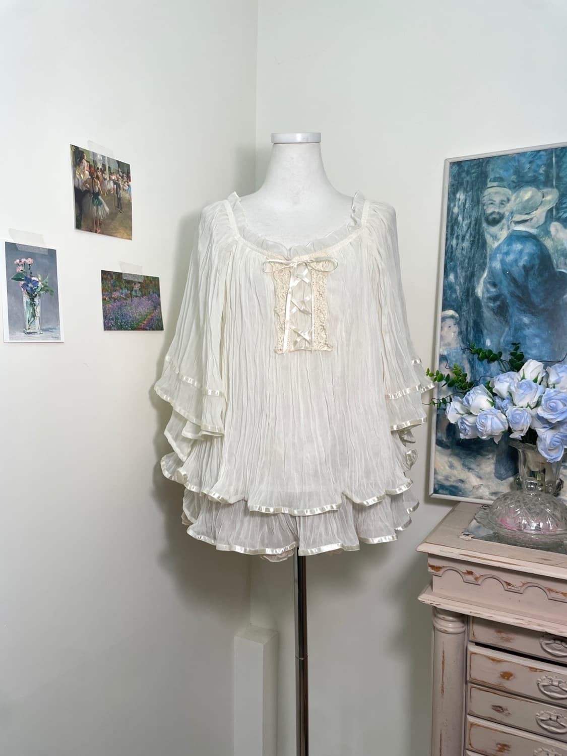 SNIDEL ivory crease lace-up cape blouse 상품이미지1