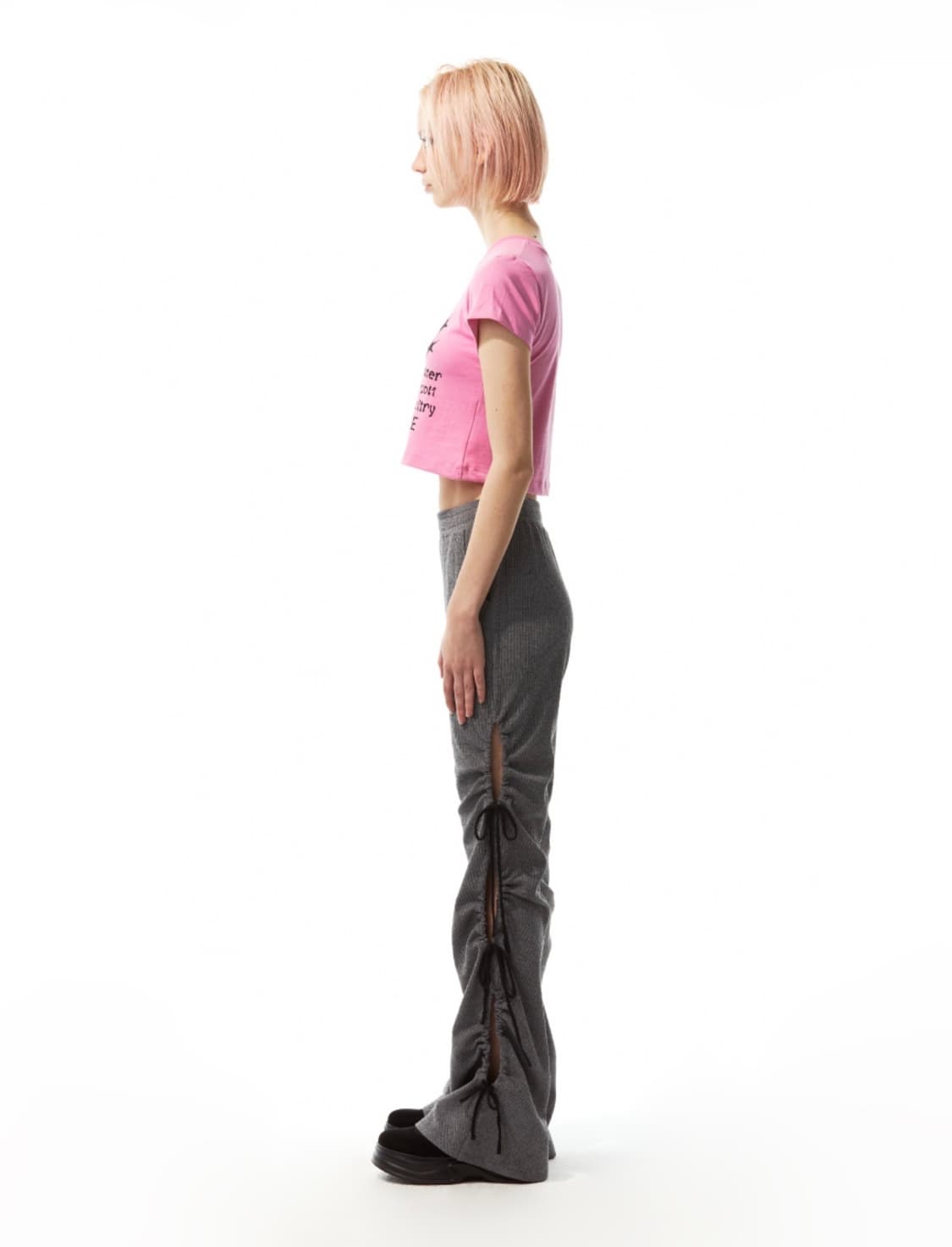 쓰리투에이티 오픈 사이드 리본 팬츠 차콜 상품이미지3