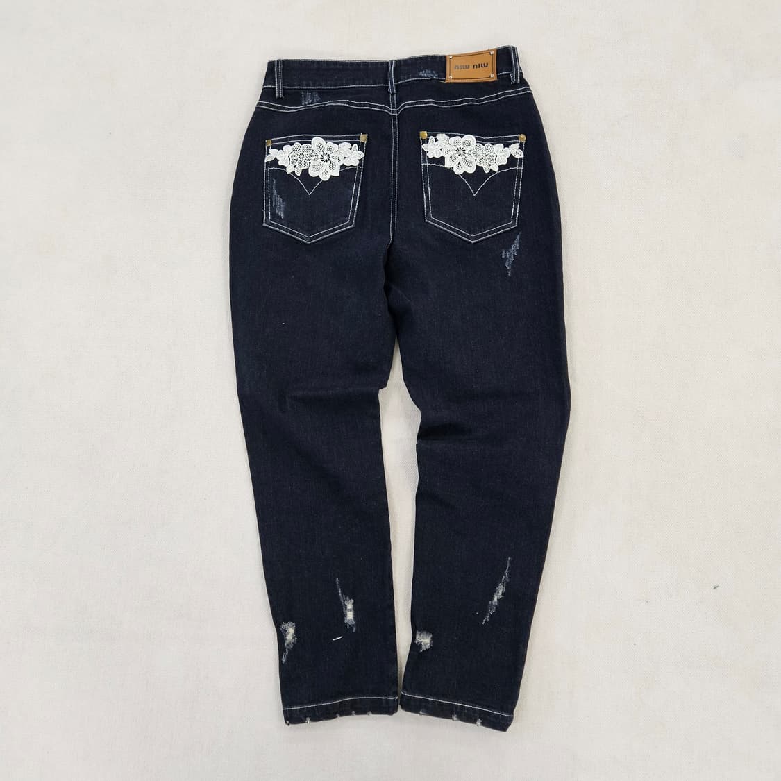 [실측확인] 고급 여성 레이스 플라워자수 데님 팬츠 0120Y2 상품이미지4