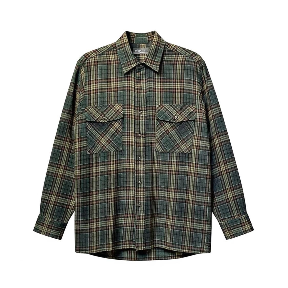 USA VINTAGE 긴팔 셔츠 체크 패턴 투포켓 디테일 카키 상품이미지1