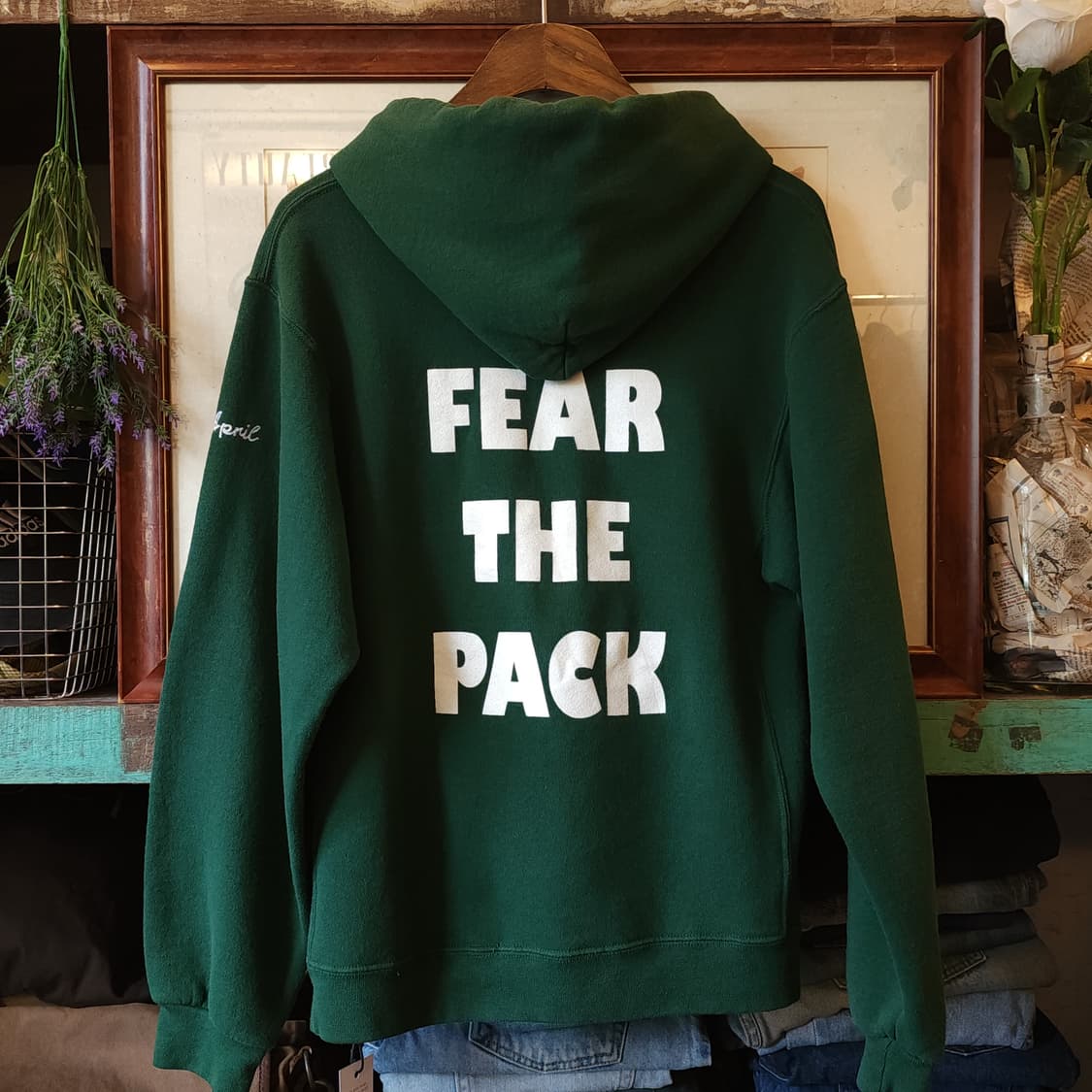 90s 러셀 후드 울프팩 빈티지 레터링 후드 스웻셔츠 그린 S 상품이미지3