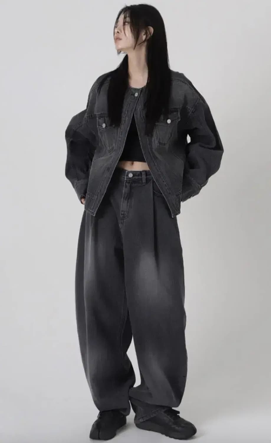 트리밍버드 원버튼 데님 팬츠 흑청 1사이즈 상품이미지1