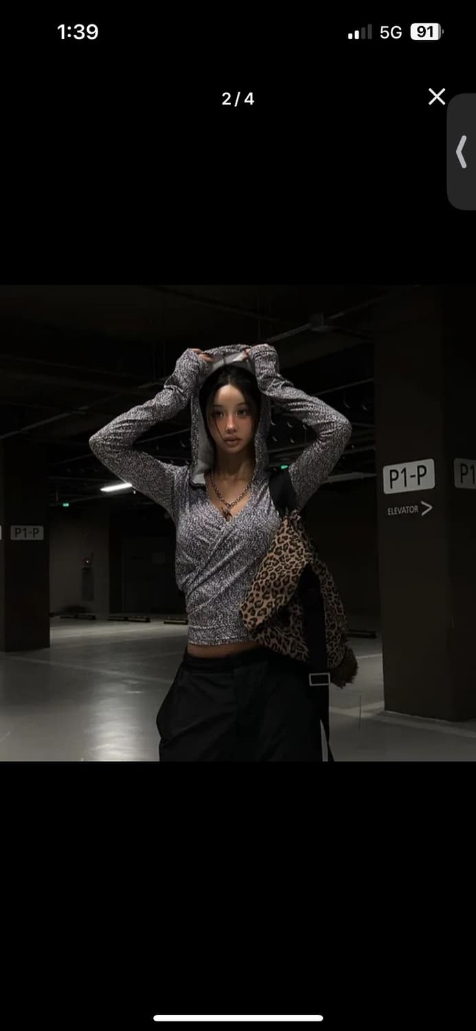 레오파드 호피 랩 후드 긴팔티 가디건 롱슬리브 갸루 상품이미지4
