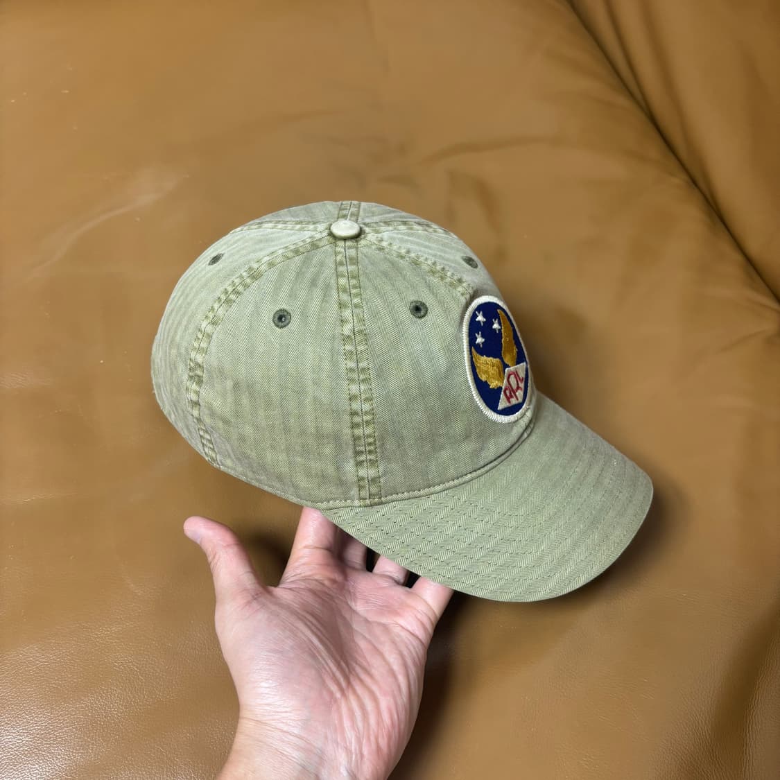 RRL 더블알엘 랄프로렌 폴로 윙로고 워시드 카키 6패널 볼캡 모자 상품이미지3