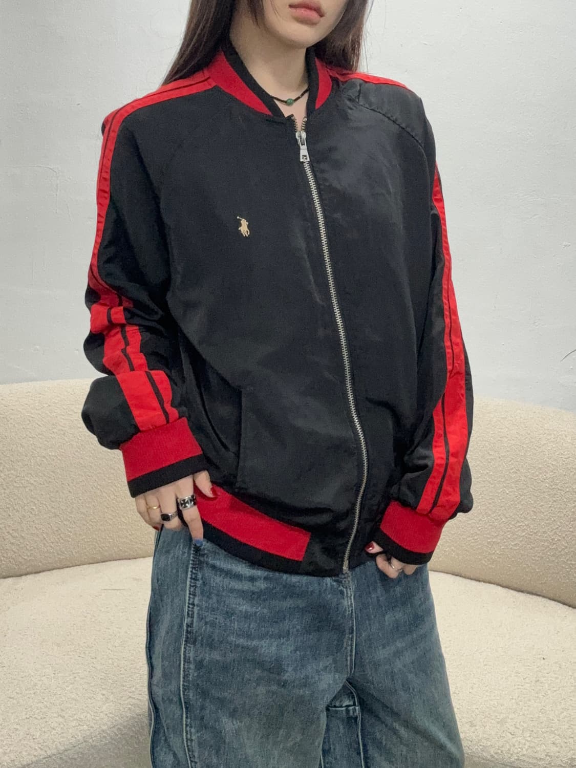 90s POLO 블랙&레드 트랙 블루종 jk 상품이미지1