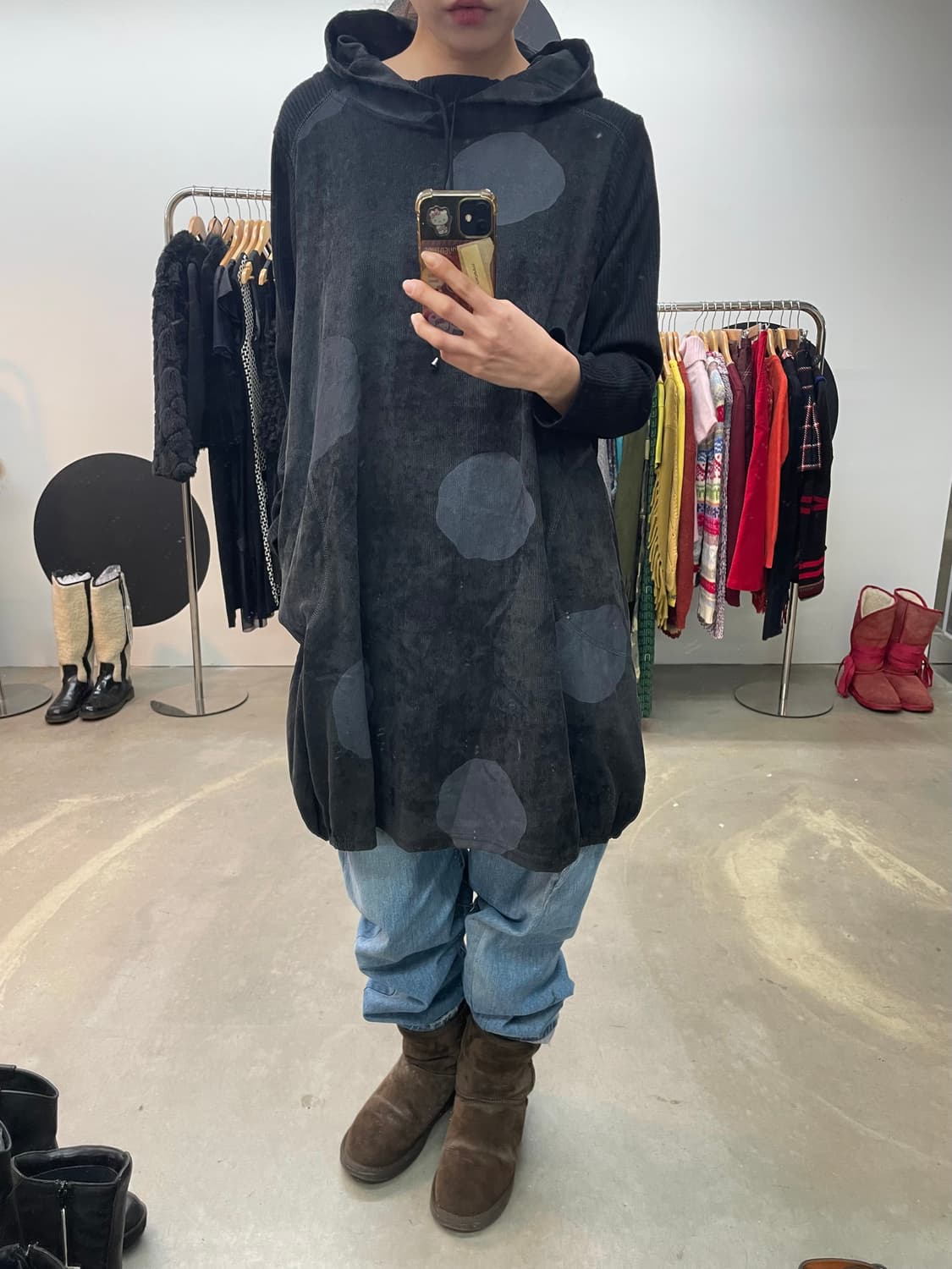 vintage 도트 후드 원피스 탑 상품이미지1