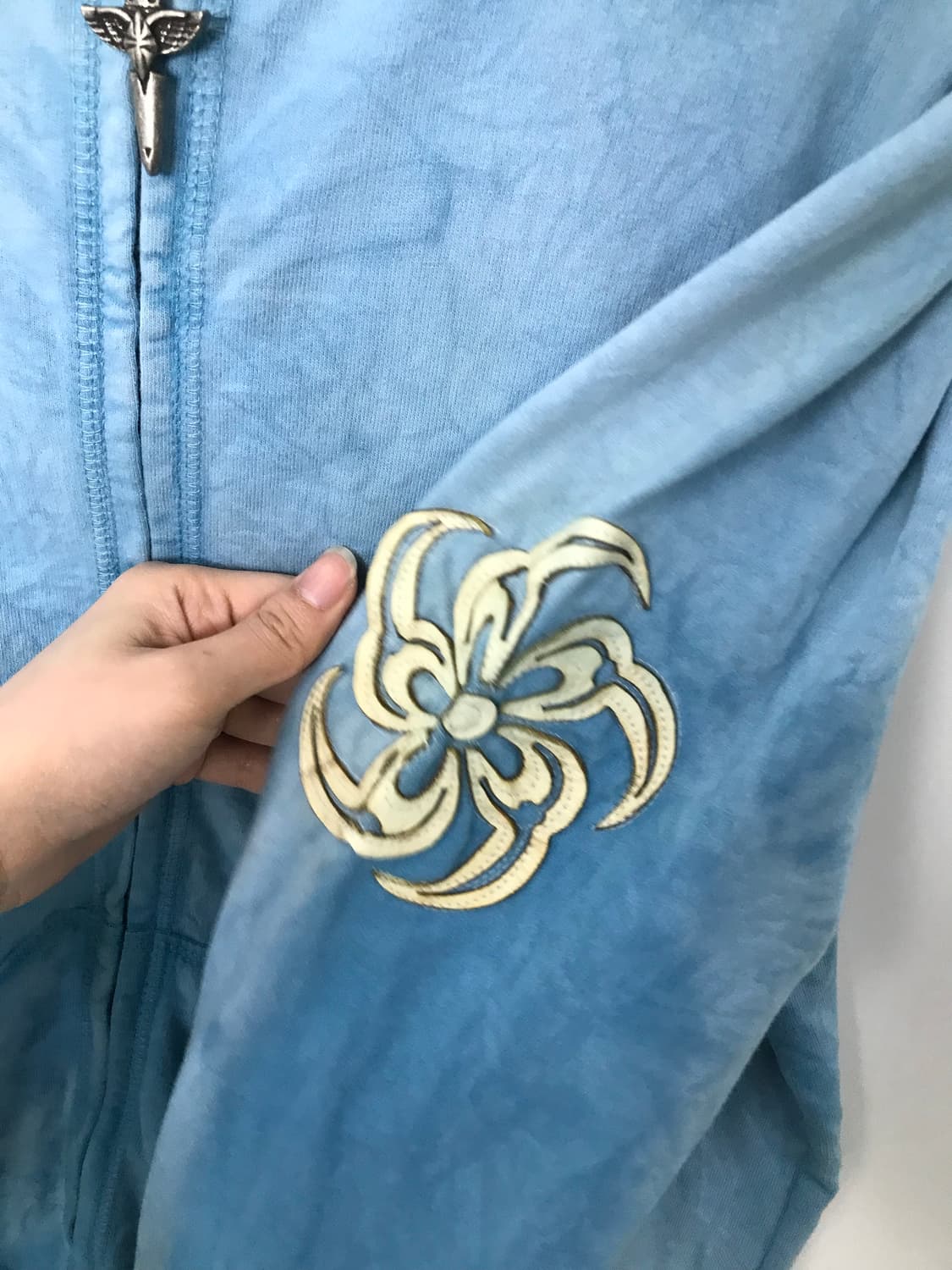 Salvage y2k 와투케 오리엔탈 레더 패치 후드집업 상품이미지5