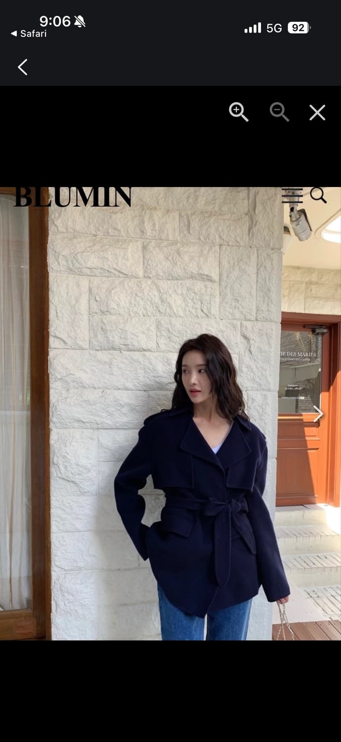 블루민 캐시미어 루즈핏 하프 코트 네이비 상품이미지1