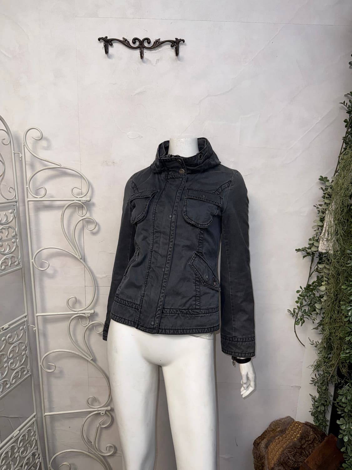 Washing black high neck back strap jk 상품이미지5