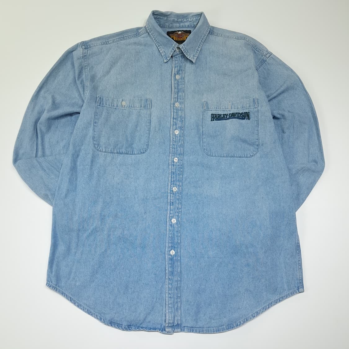 CL391 XL 할리데이비슨 00s 홍콩판 코튼 로고자수 데님셔츠 상품이미지1