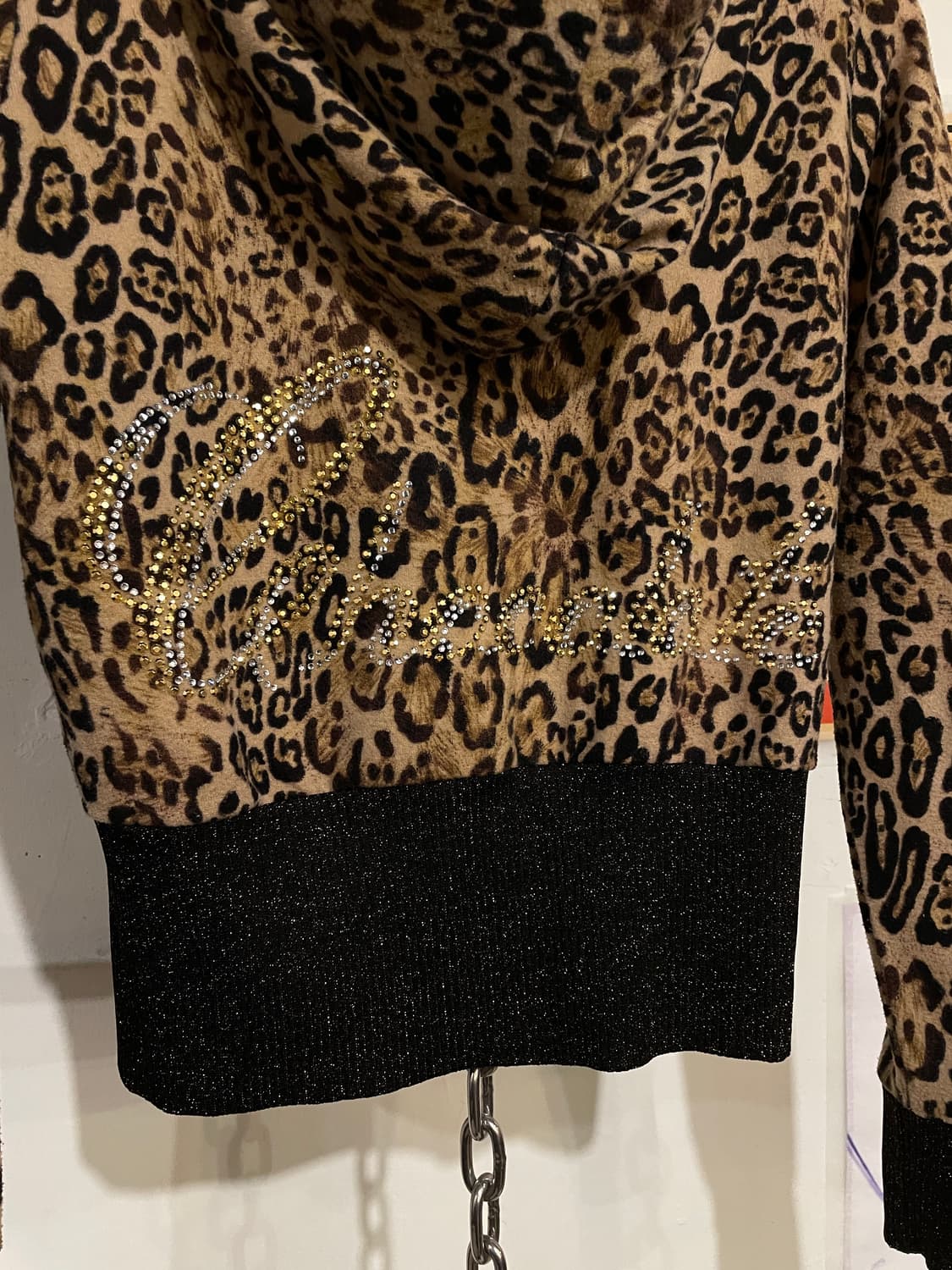 레오파드 패턴 골지 글리터 크롭 후드집업 갸루 y2k 상품이미지6