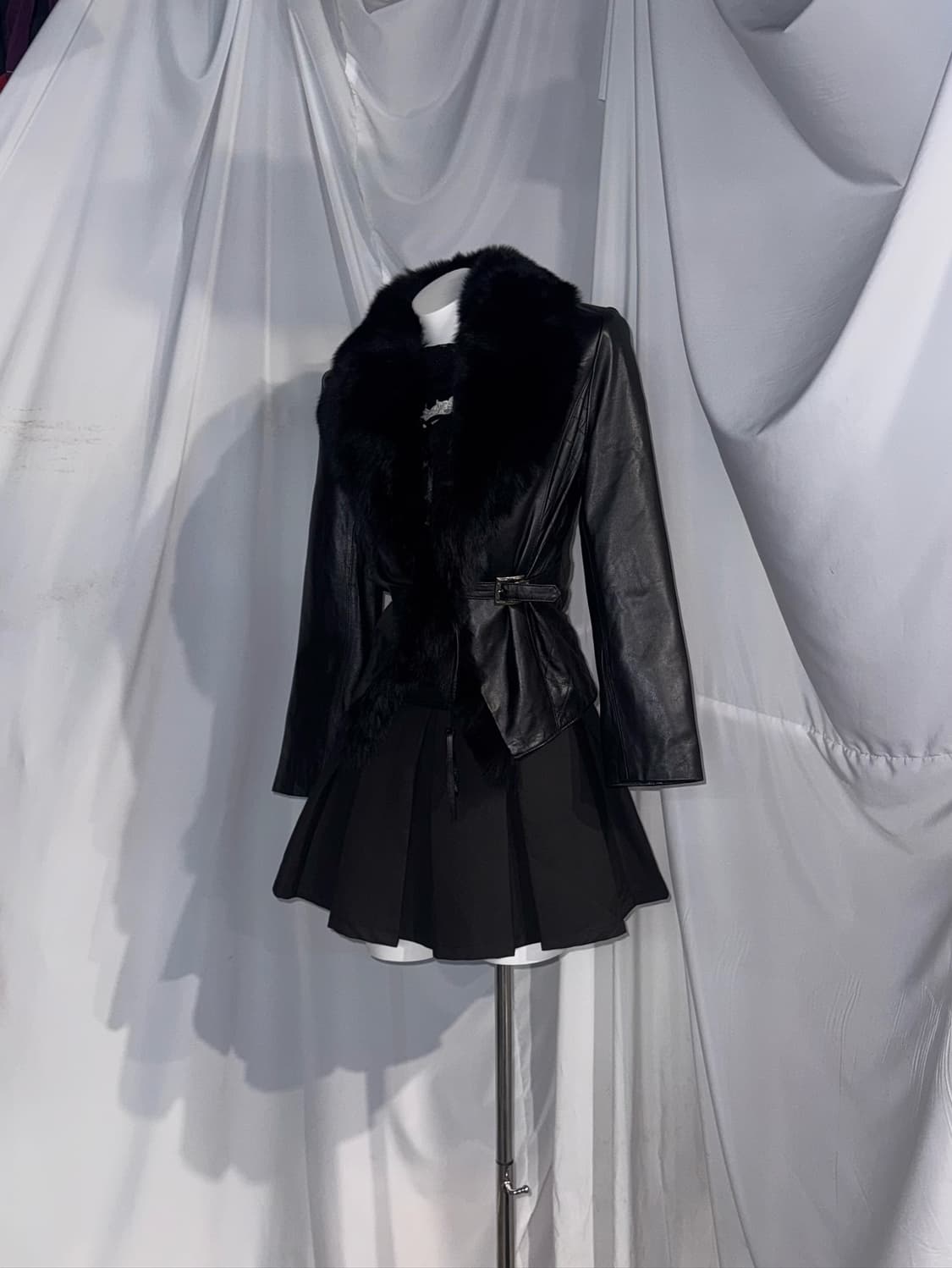 데일리 무채색 퍼 레더자켓 빈티지 시크 레이어드 코디세트  상품이미지7