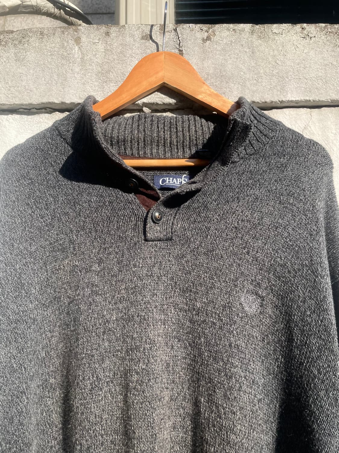 Polo Chaps gray henley neck knit 상품이미지3
