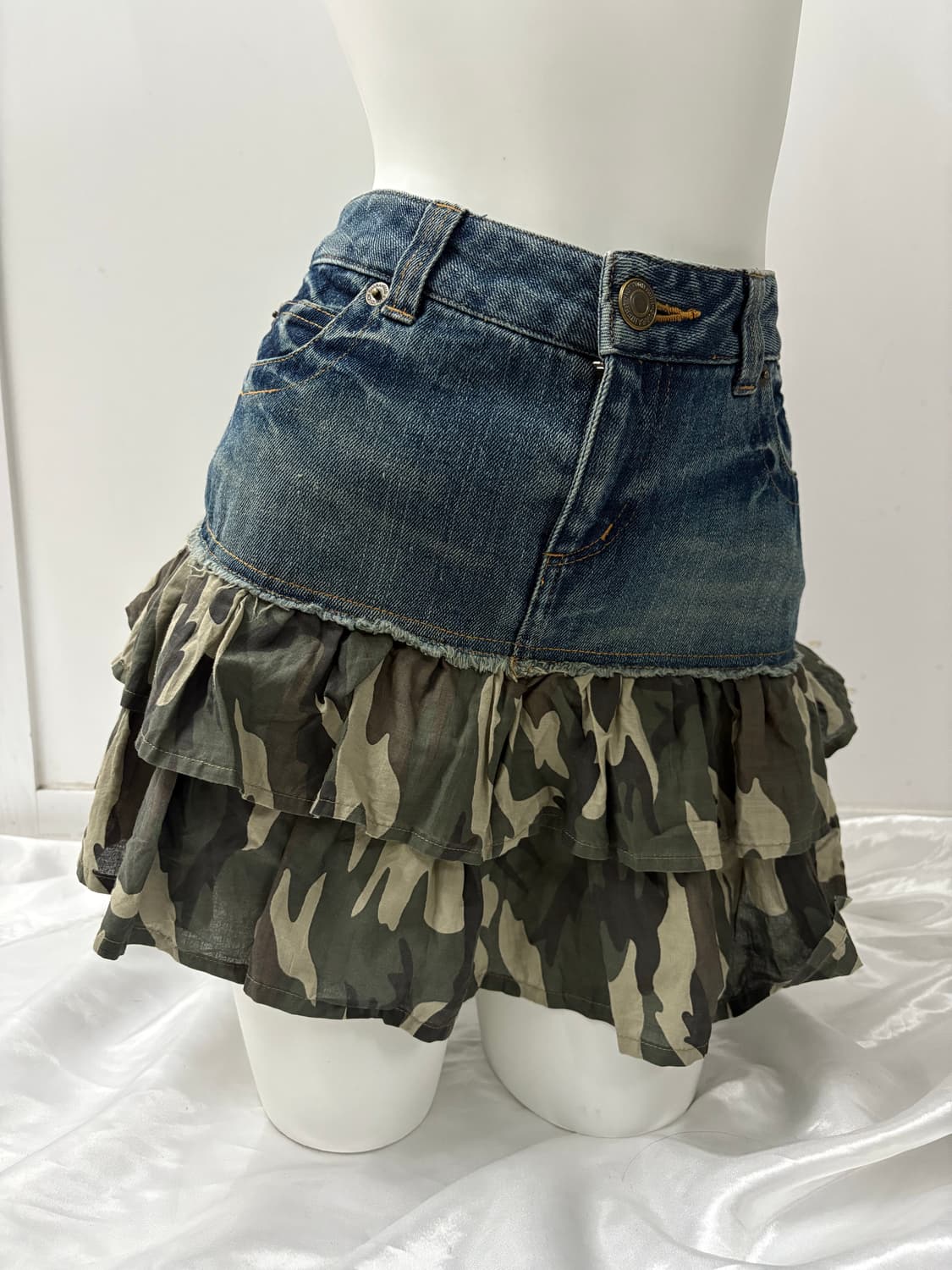 Y2K 카모 플리츠 청스커트 상품이미지2