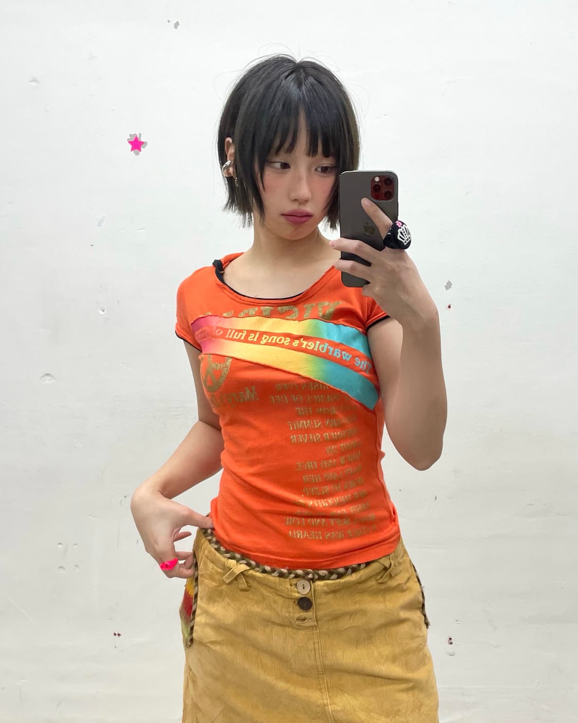 Rainbow orange glossy hooded T-shirt 상품이미지1