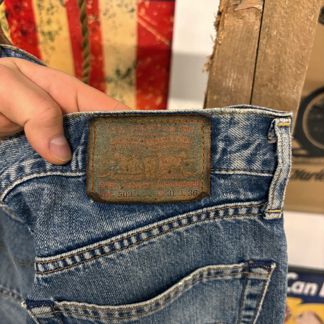 00s 리바이스 503 루즈핏 레더탭 빈티지워싱 데님팬츠 N389 상품이미지9
