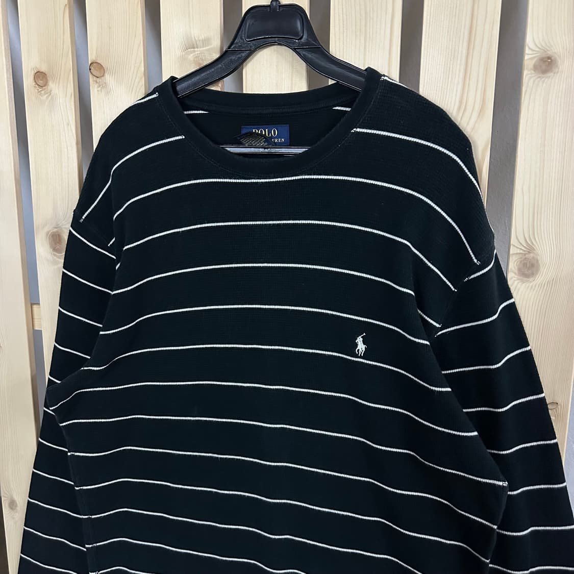 (M~L) 폴로 랄프로렌 블랙 와플 스트라이프 롱슬리브 티셔츠 상품이미지5