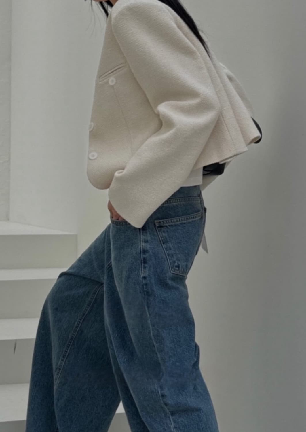 노카라 트위드 자켓 아이보리 상품이미지1