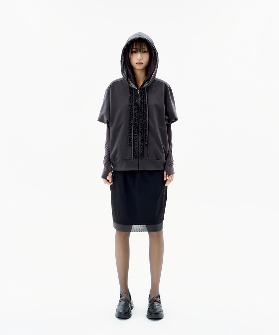 오호스 프릴 져지 봄버 후드집업 상품이미지3