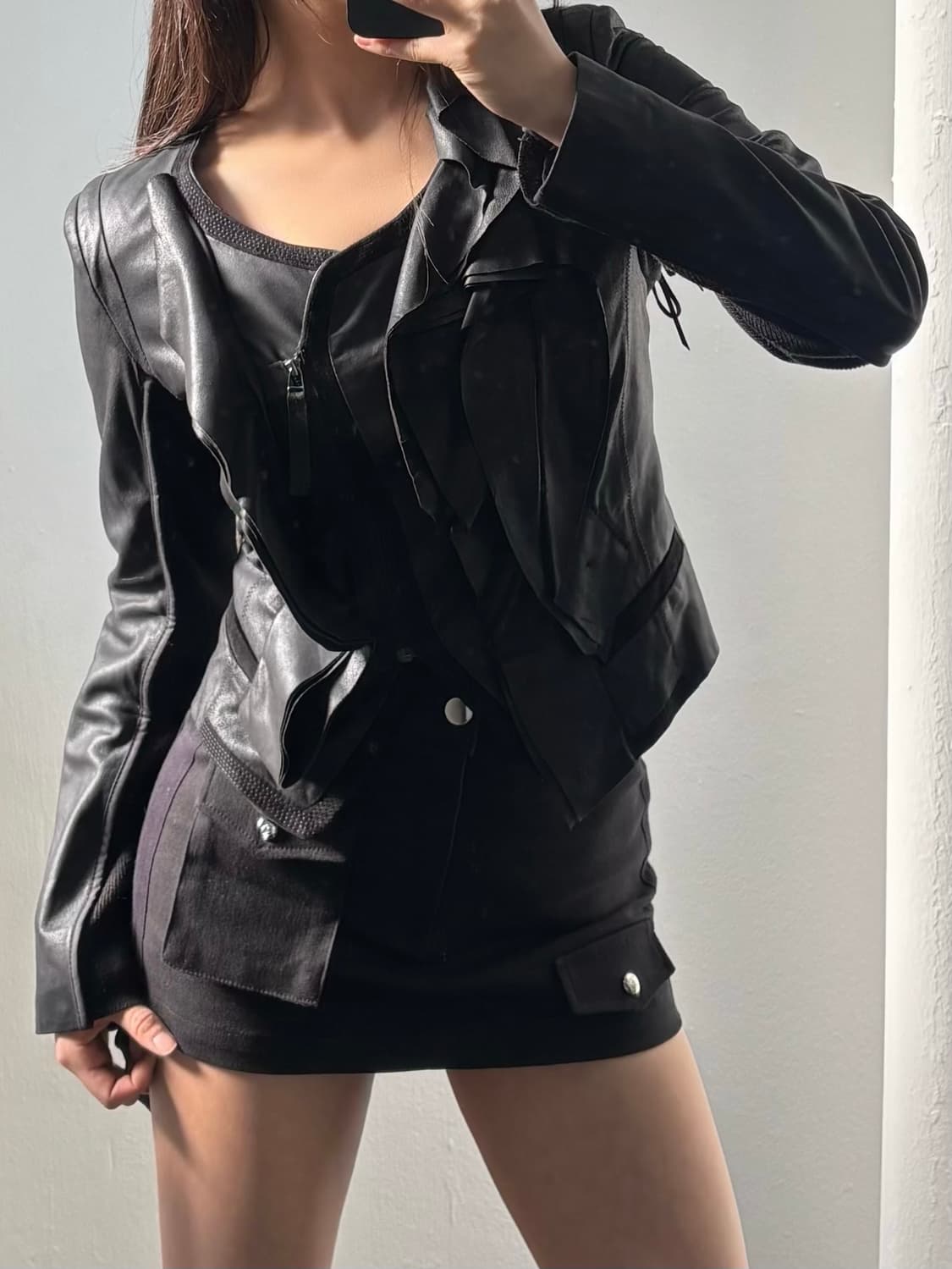Vintage Black Ruffle Leather  Jacket 상품이미지2