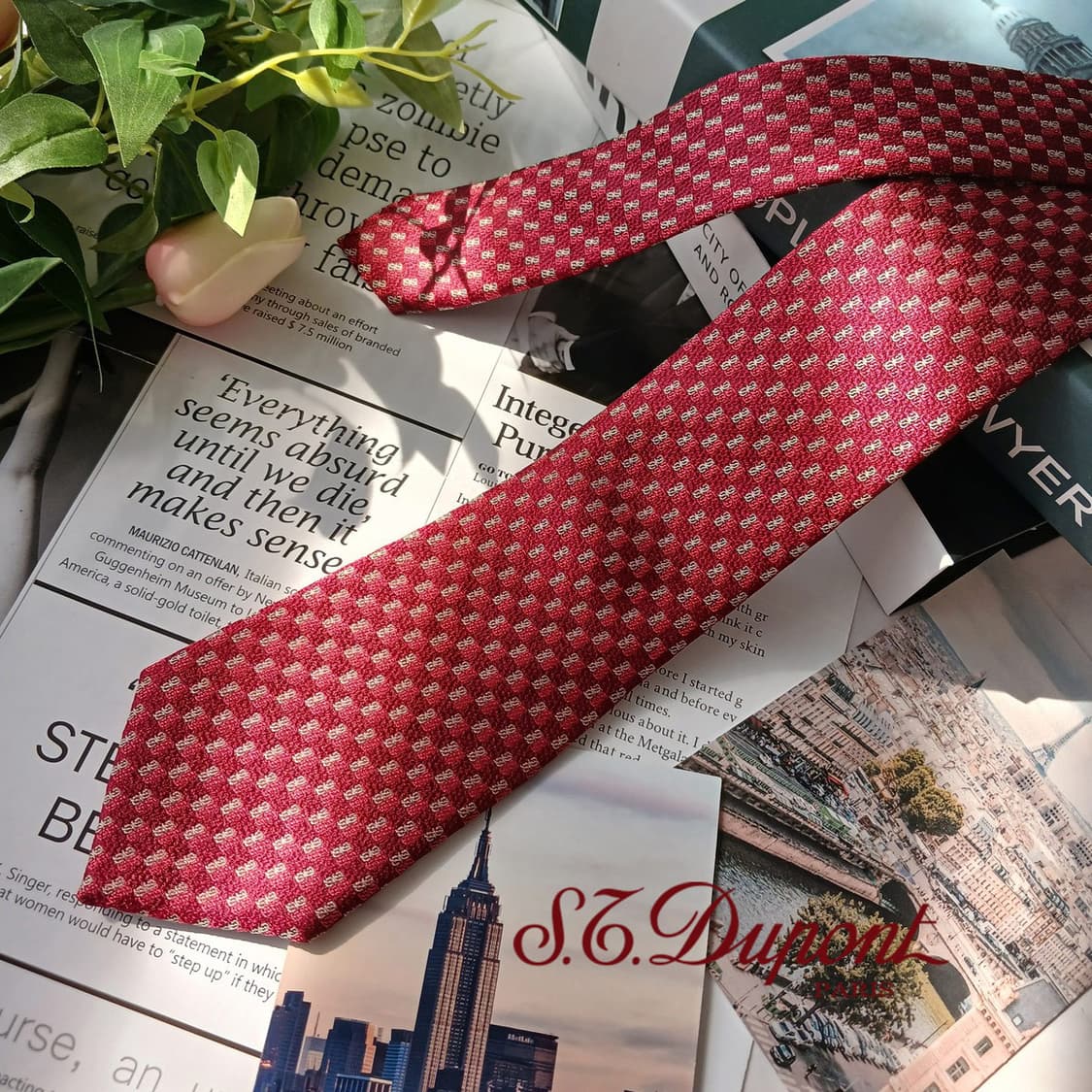에스.티. 듀퐁 실크 레드 로고 패턴 넥타이 8cm A+등급 E824
 상품이미지1