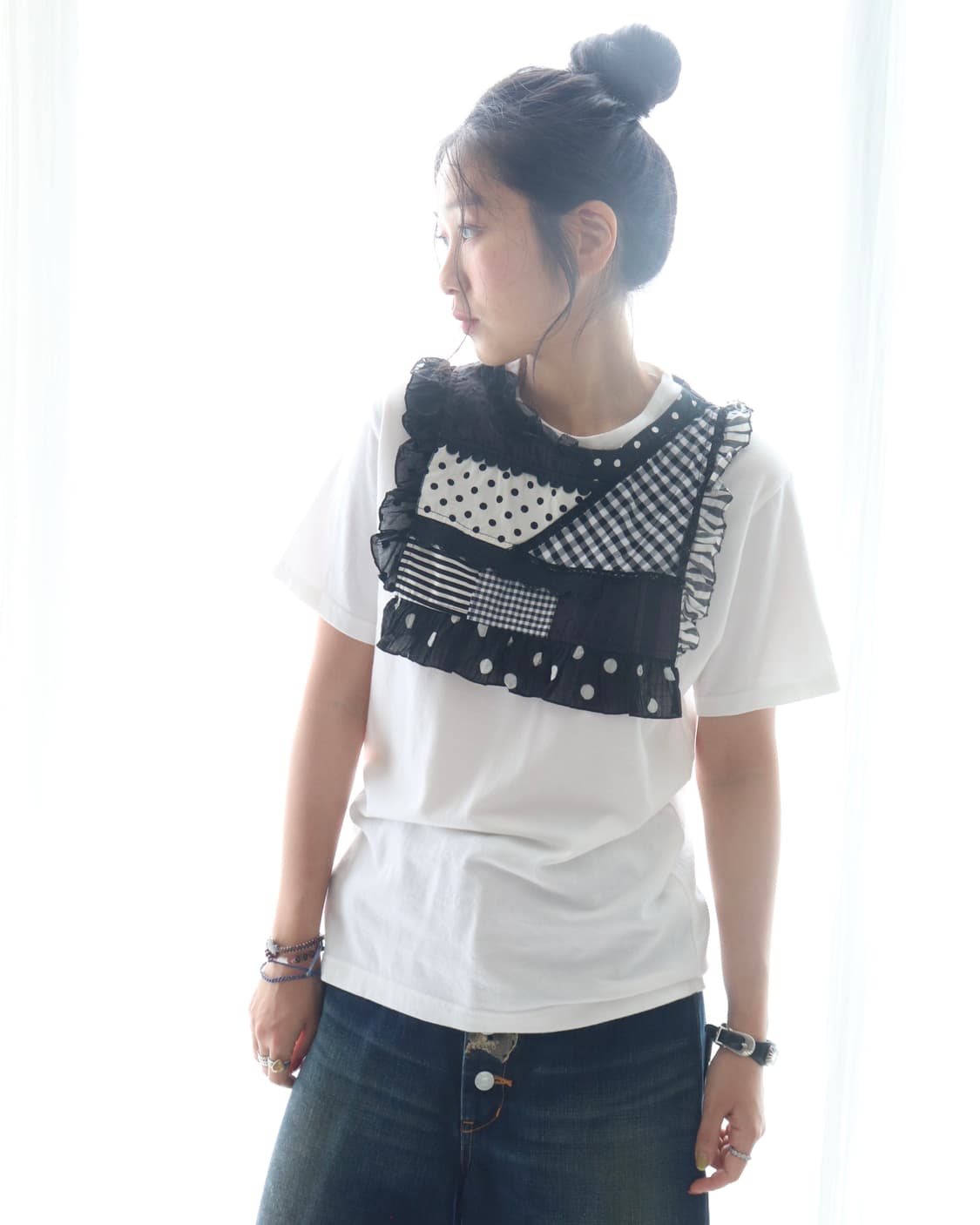[Beams Boy] Tori-To Check Frill T-Shirt 상품이미지4