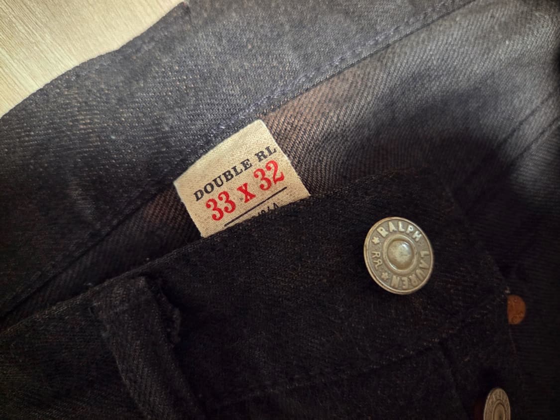 RRL 슬림핏 블랙 온 블랙 셀비지 진  33/32 상품이미지3