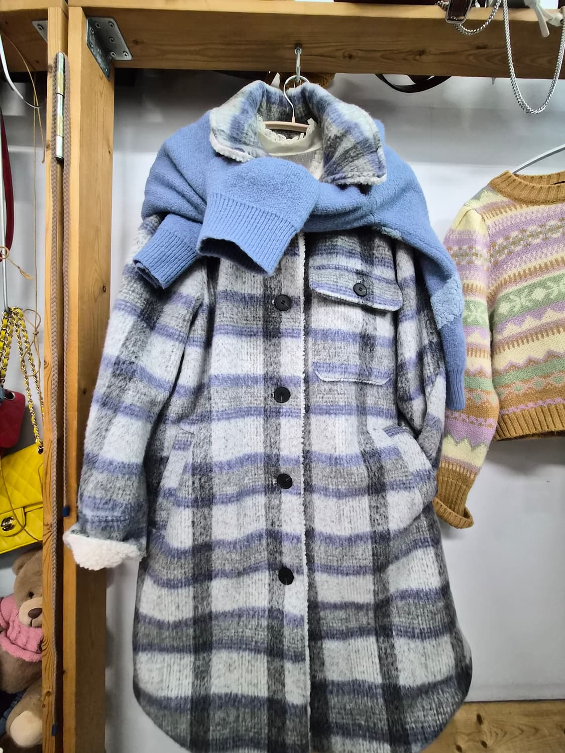 보브 뽀글 체크셔츠 코트 상품이미지1