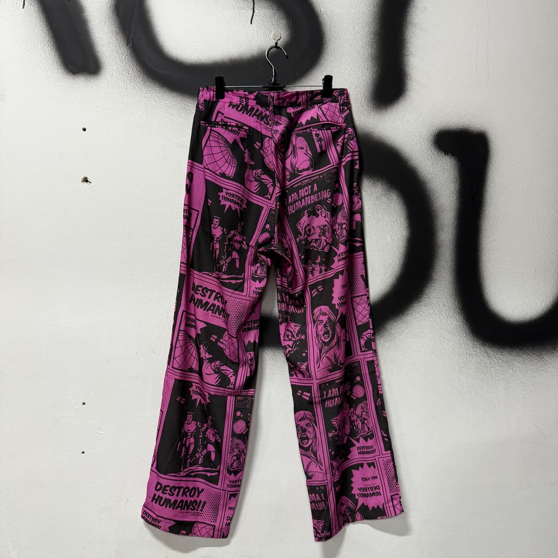 아임낫어휴먼비잉 풀 카툰 프린팅 나일론 와이드 팬츠 핑크 상품이미지2