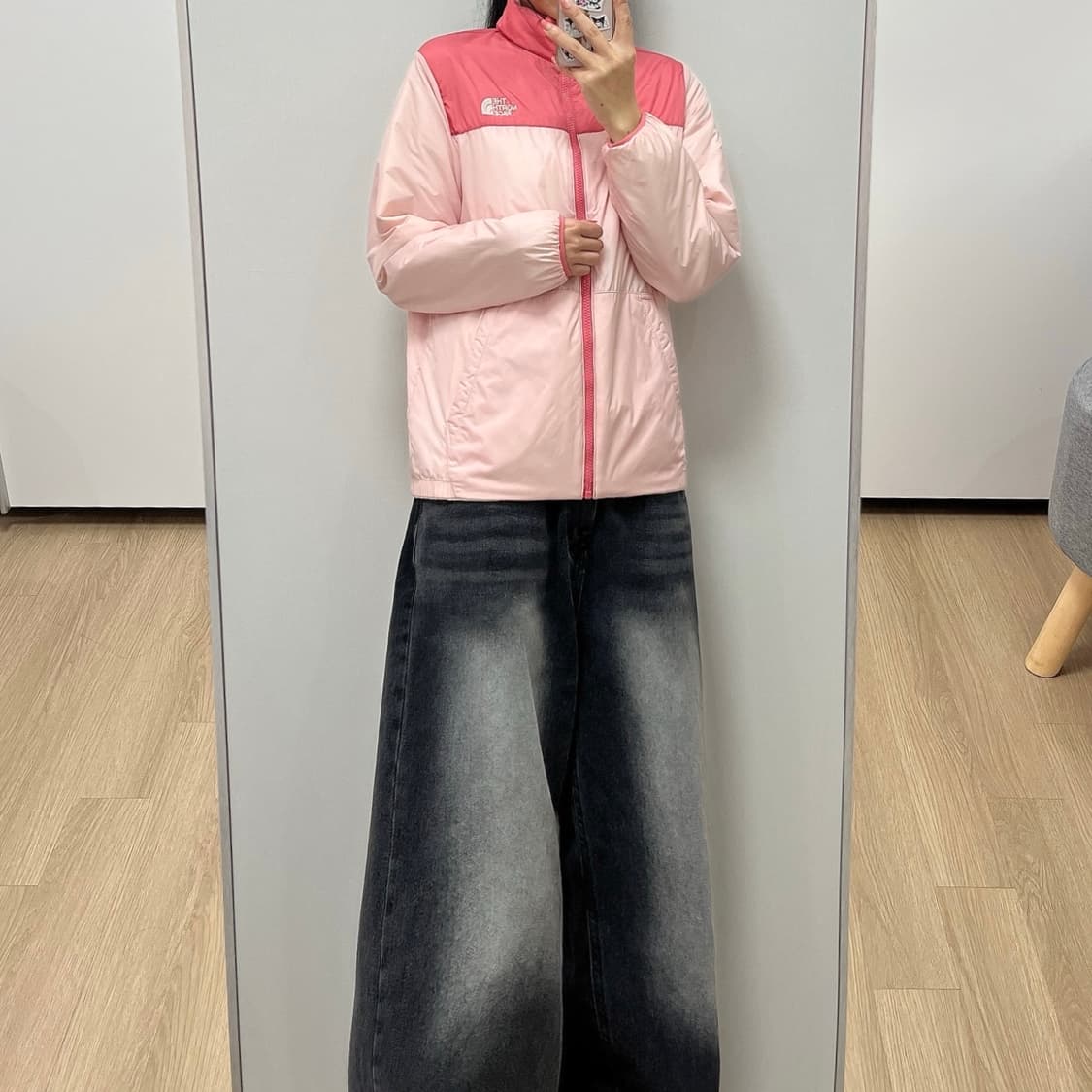 노스페이스 리버시블 딸기우유 아이보리 양면 경량 패딩 상품이미지2