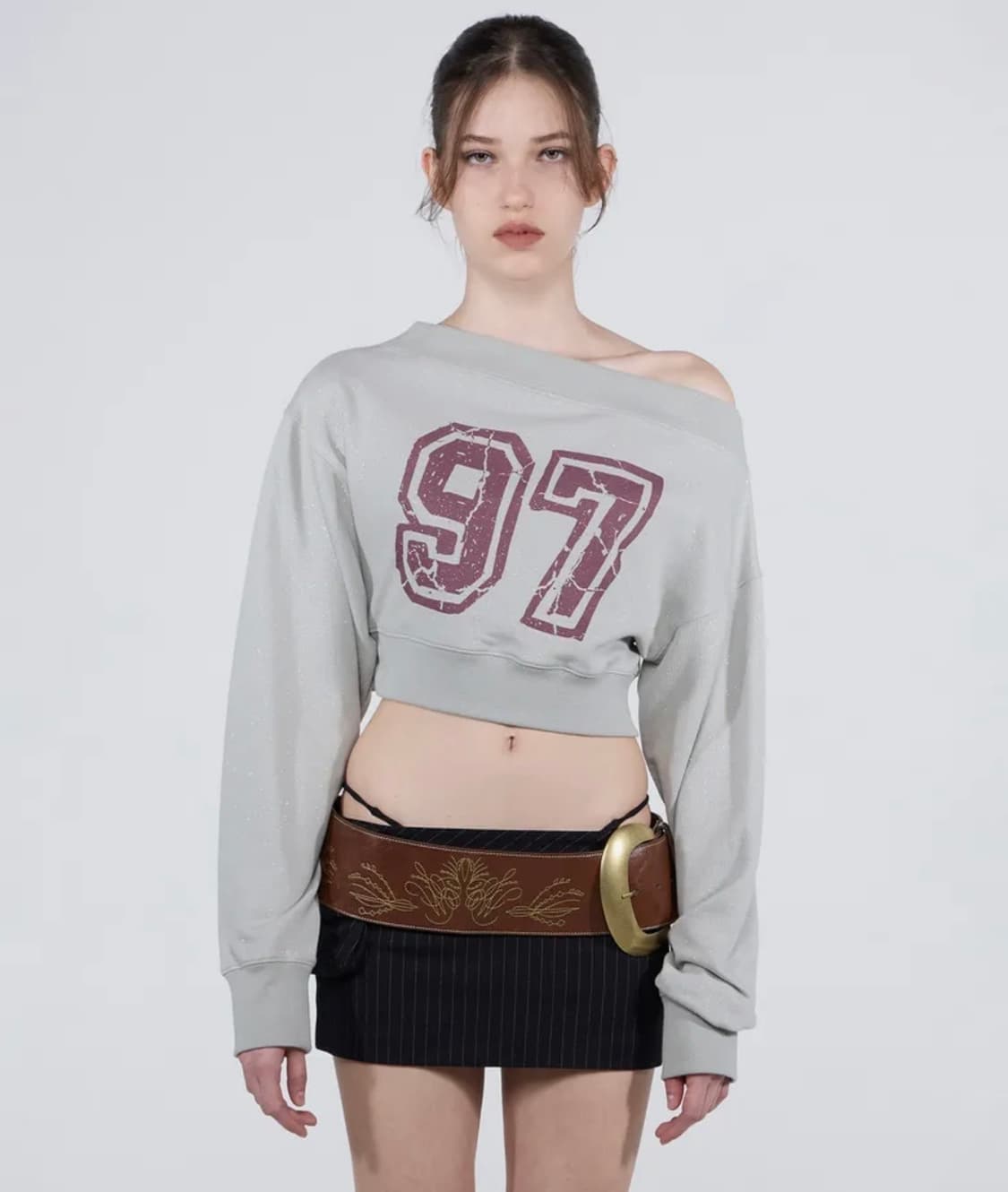 스컬프터Off-Shoulder Cropped Sweatshirt Sage 상품이미지2