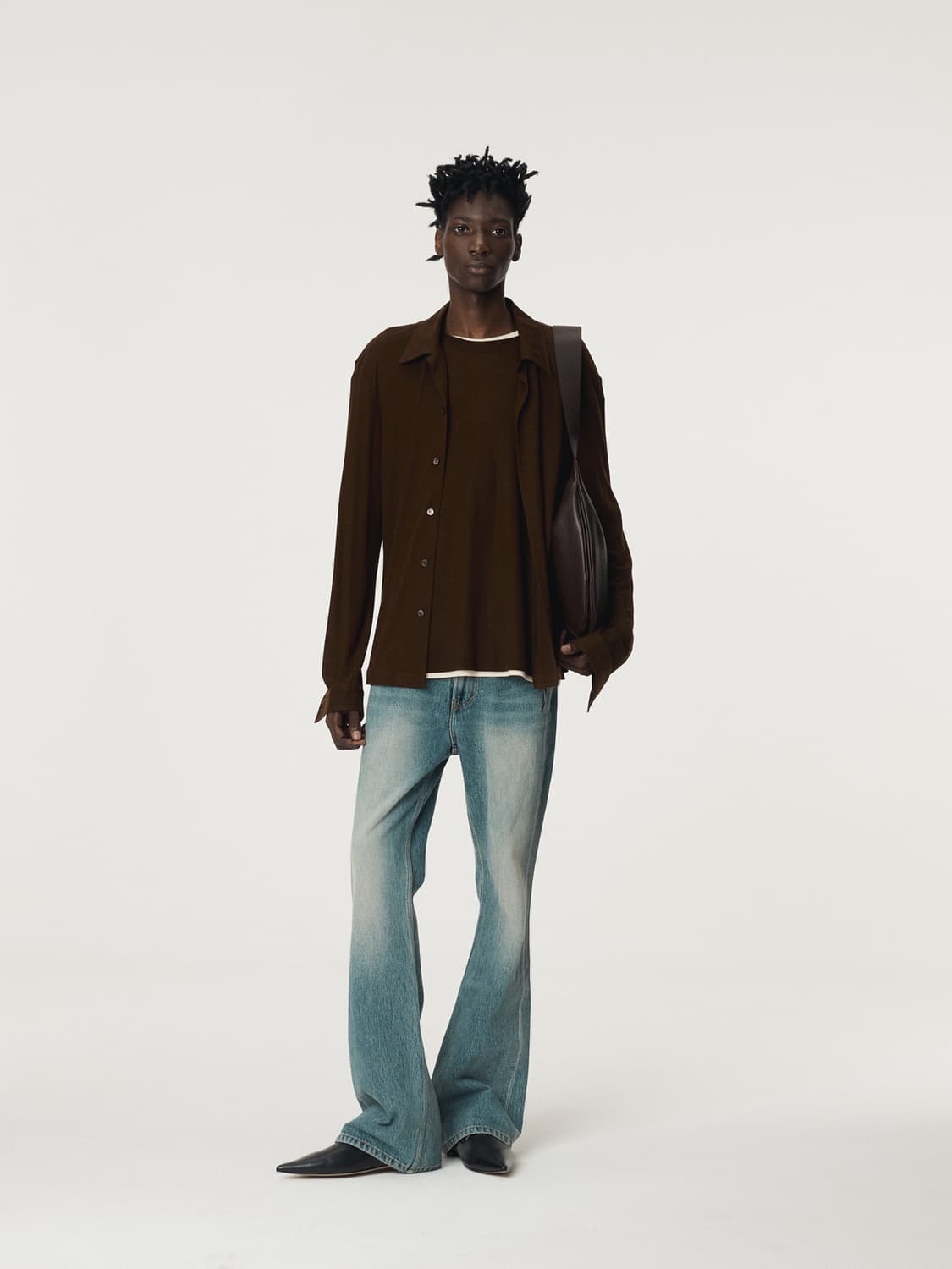 렉토 25FW 슬림핏 저지 져지 셔츠 브라운 상품이미지3