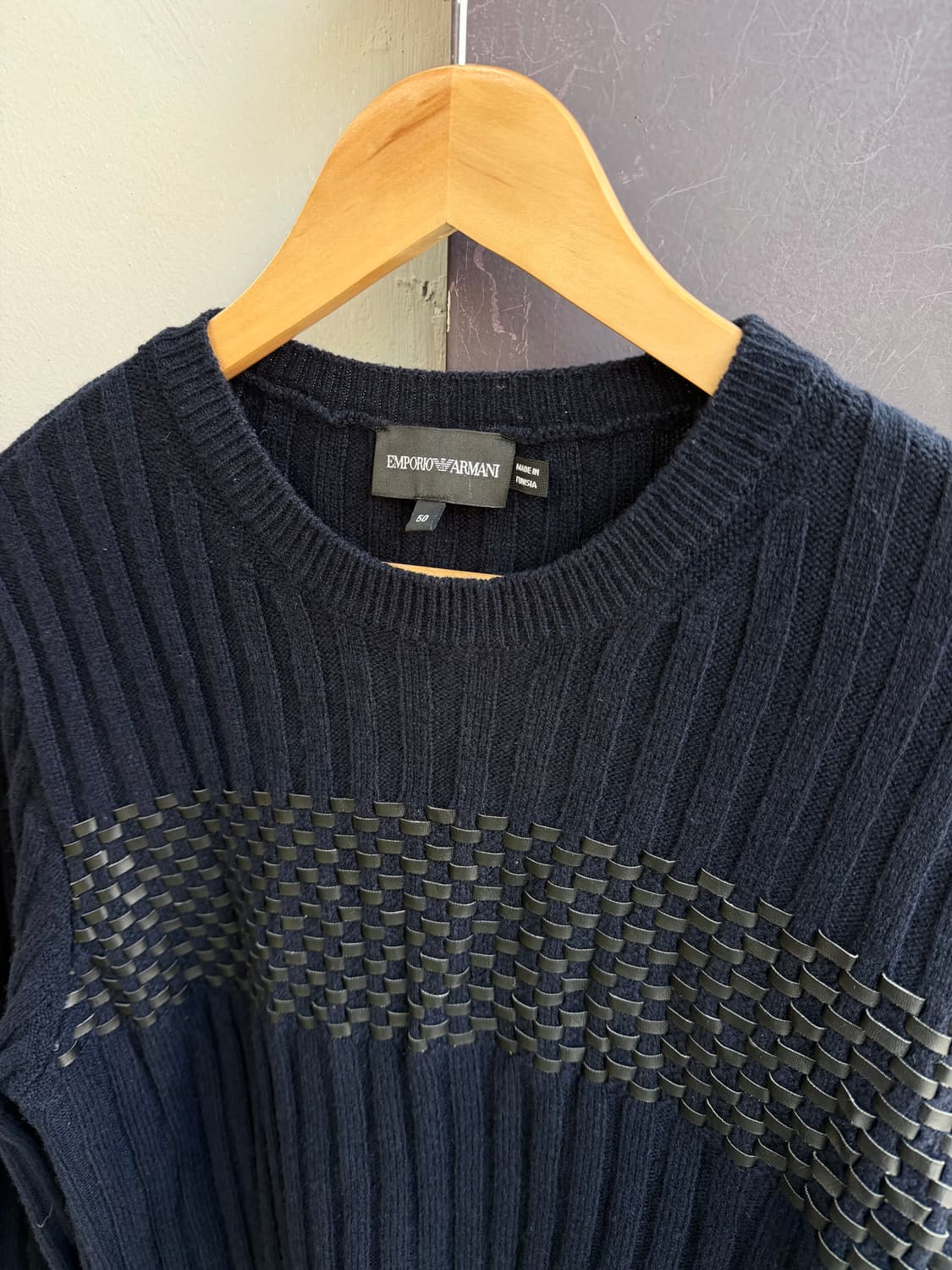 50/ 엠프리오 아르마니 레더 블랜딩 골지패턴 니트 상품이미지5